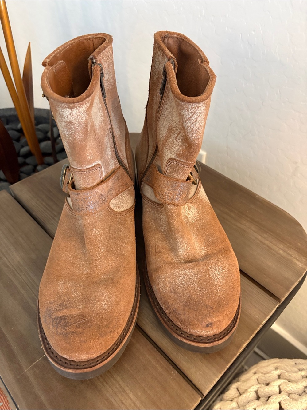 Frye Tan Suede Buckle Ankle Boots - Picture 2 of 5
